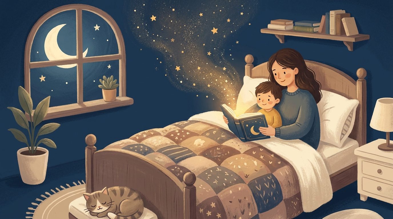 אמא וילד קוראים יחד ספר קסום של ספרלה לפני השינה